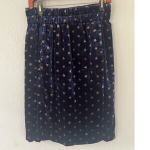 Women's J Crew Velvet Navy Blue w Gold Stars Pull On Skirt w Pockets Size Small